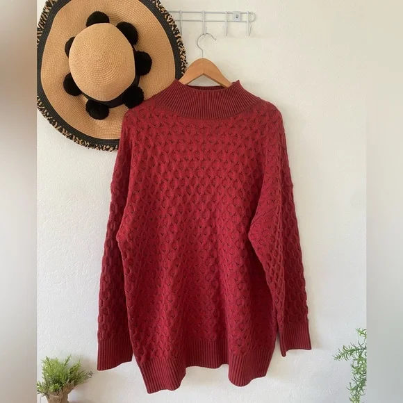 Knox Rose Red Cozy Chunky Knit Oversized Mock Turtleneck Sweater NWT - Picture 3 of 11